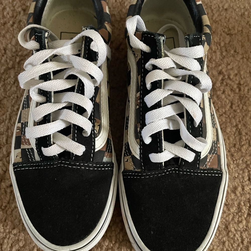 Vans Black and Tan Checkerboard Old Skool Sneakers